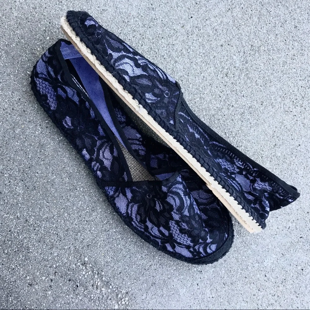 Jeffrey Campbell flats Black Lace Espadrilles 10 slip on casual Y2K 90s retro